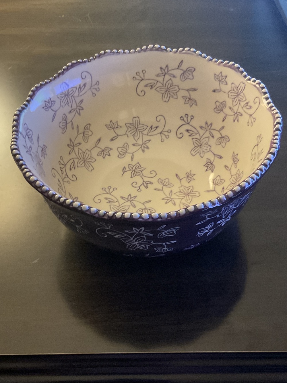 Temp-Tations Purple and Cream Floral Lace Ceramic Bowl